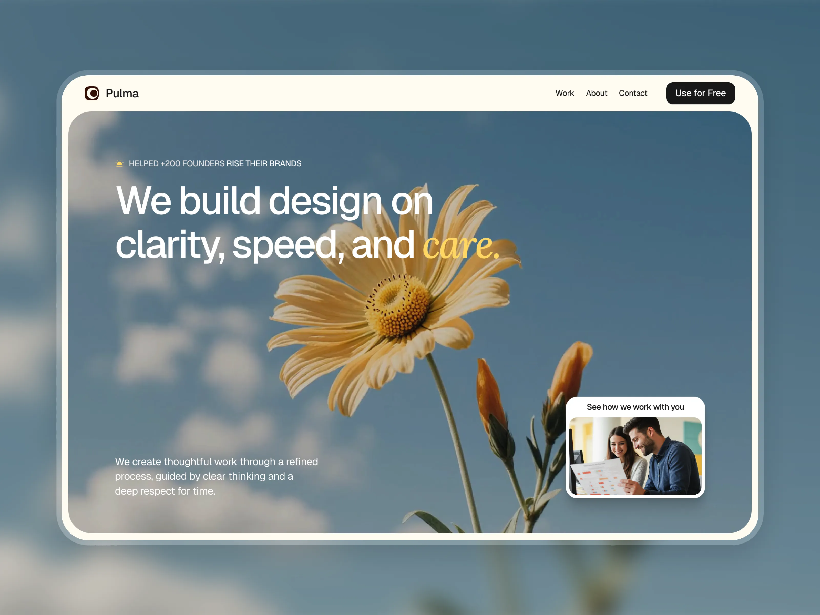 Pulma is a calm, modern website template for creative agencies that value clarity and thoughtful execution